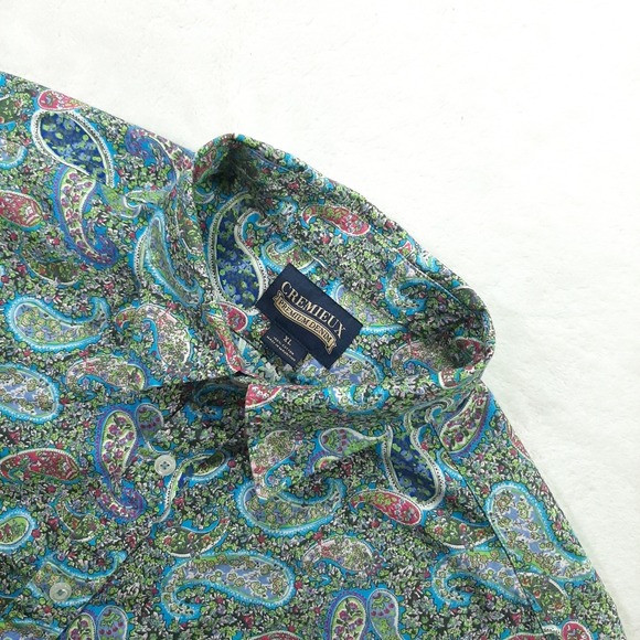 Cremieux Other - Cremieux Premium Denim Mens XL Short Sleeve Paisley Button Shirt Cotton Multi